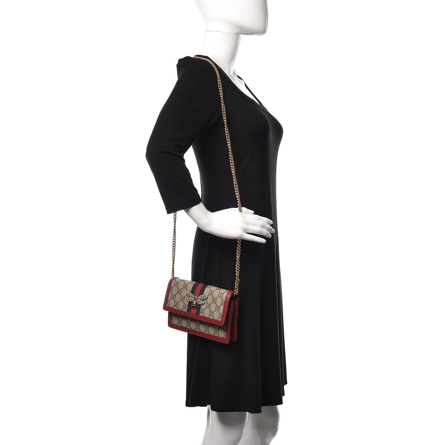 GG Supreme Monogram Web Queen Margaret Chain Wallet Red