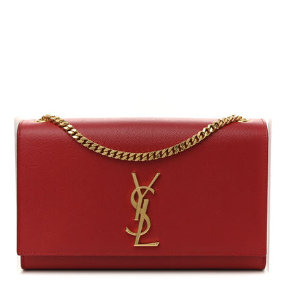 Saint Laurent Grain De Poudre Medium Monogram Kate Satchel Red 1 of 16