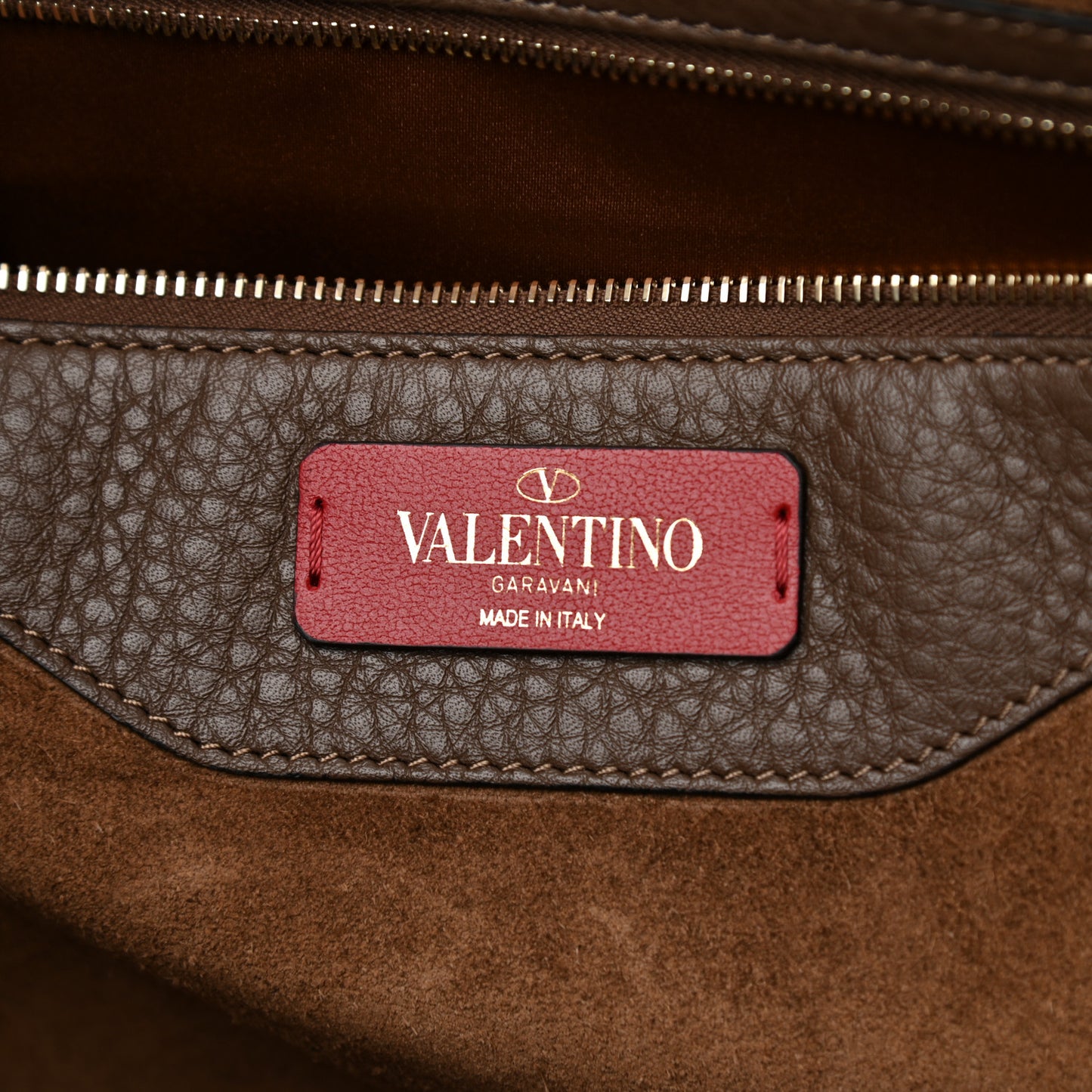 Grained Calfskin Rockstud Shoulder Tote Deep Taupe
