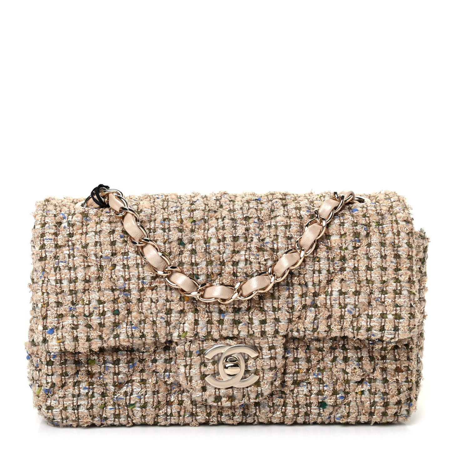 Tweed Quilted Mini Rectangular Flap Beige