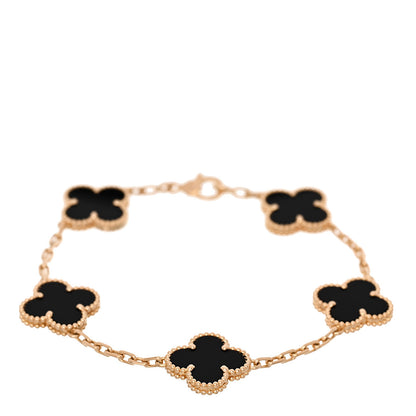 Van Cleef & Arpels 18K Yellow Gold Black Onyx 5 Motifs Vintage Alhambra Bracelet 1 of 5