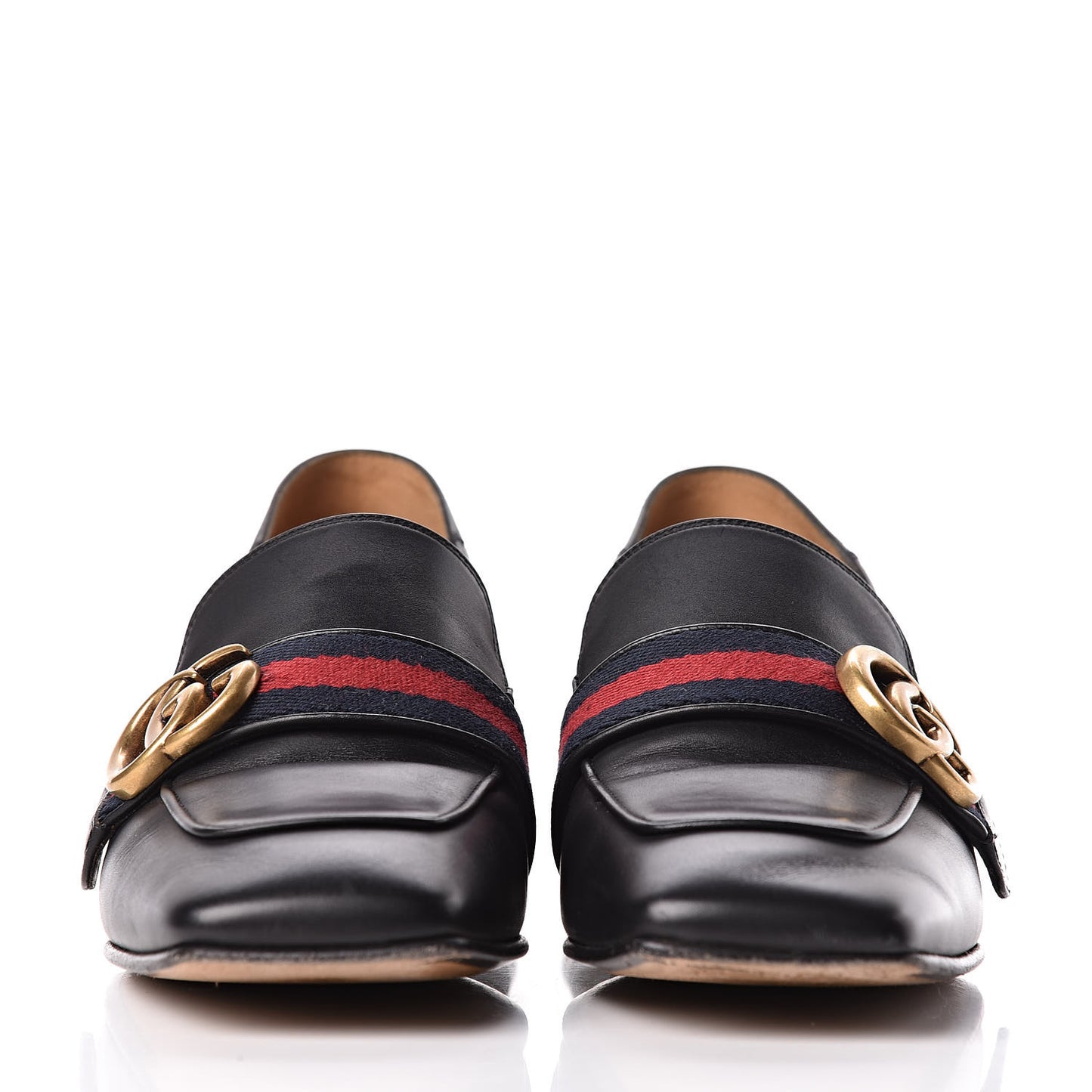 Betis Glamour Calfskin Web Pearl Embellished Peyton 35mm Loafer Pumps 37 Black