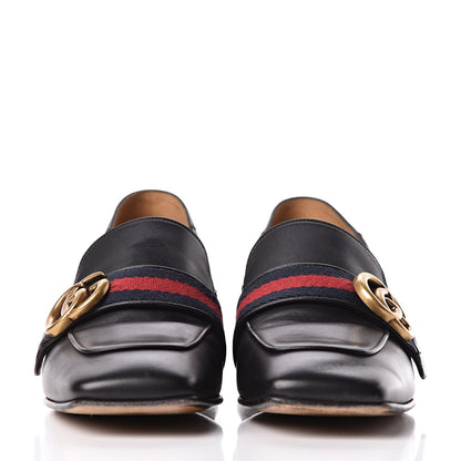 Gucci Betis Glamour Calfskin Web Pearl Embellished Peyton 35mm Loafer Pumps 37 Black 2 of 15