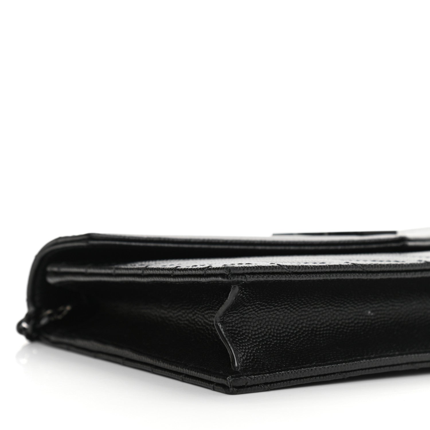 Saint Laurent Grain De Poudre Matelasse Chevron Monogram Monochrome Envelope Chain Wallet Black 8 of 9