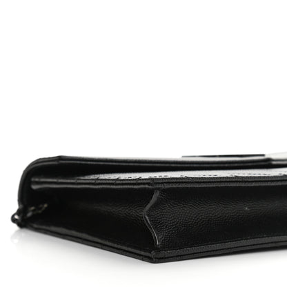 Saint Laurent Grain De Poudre Matelasse Chevron Monogram Monochrome Envelope Chain Wallet Black 8 of 9