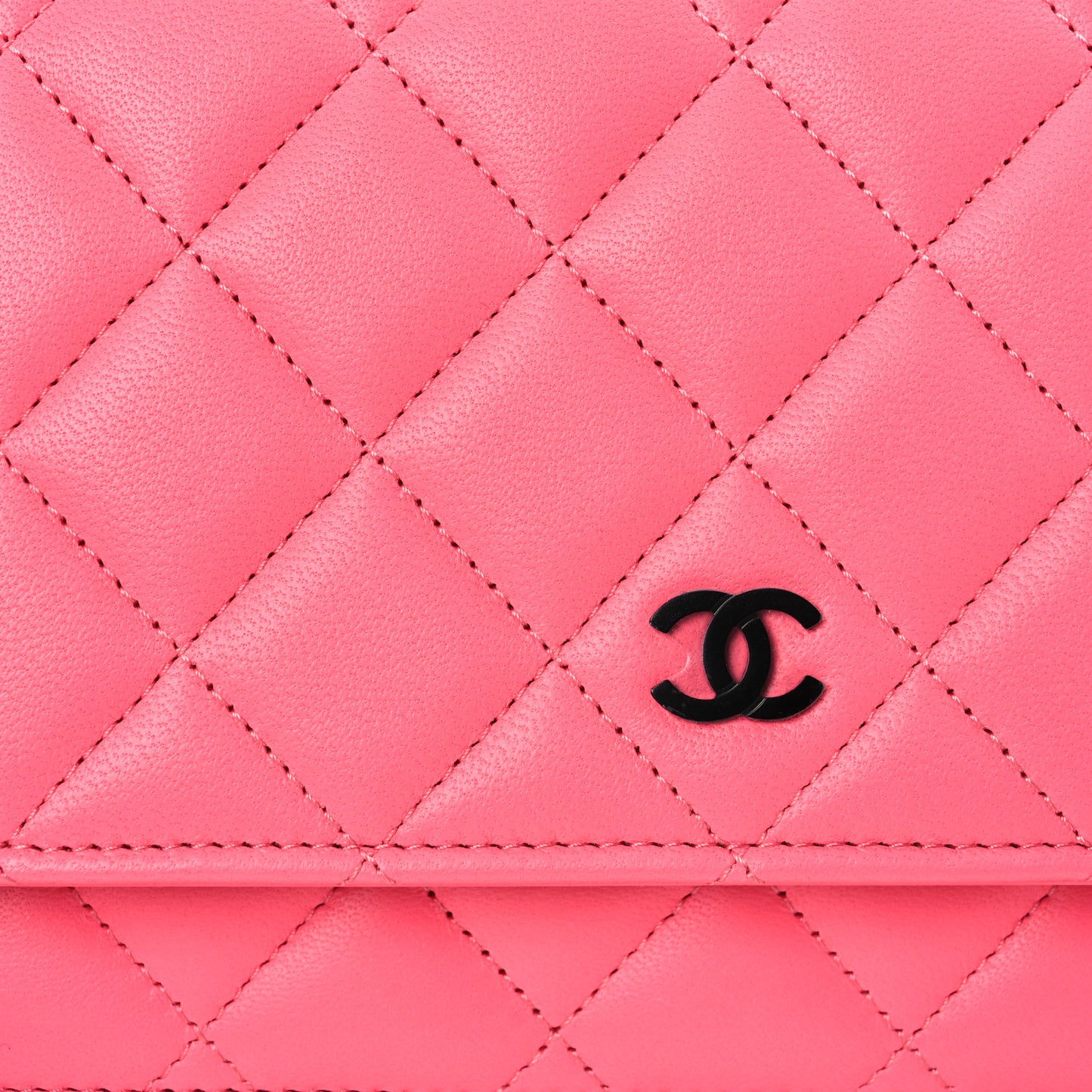 Lambskin Quilted Wallet On Chain WOC Coral Pink