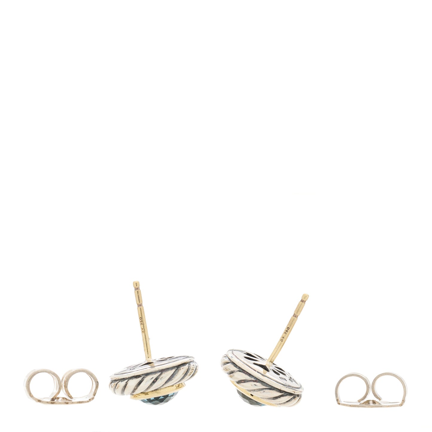 Sterling Silver 18K Yellow Gold Blue Topaz Cookie Cable Earrings