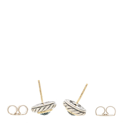David Yurman Sterling Silver 18K Yellow Gold Blue Topaz Cookie Cable Earrings 3 of 4