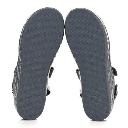 Chanel Shiny Calfskin Logo Platform Sandals 38 Grey 5 of 11