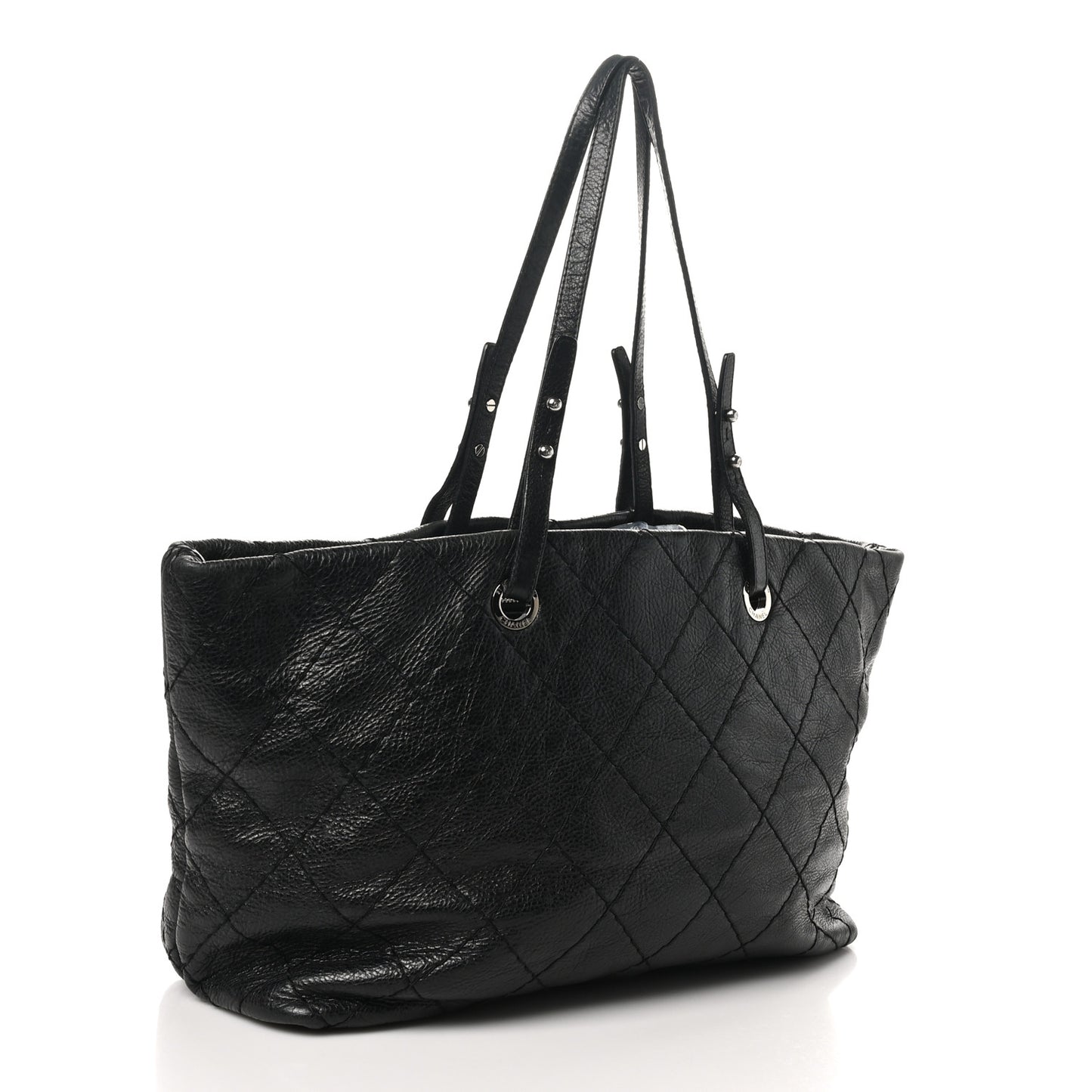 Glazed Calfskin Large On The Road Tote Black