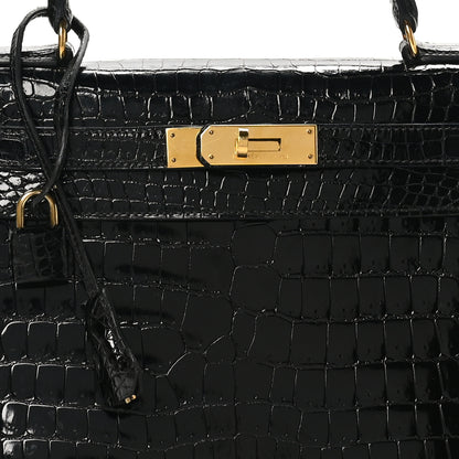 Hermes Shiny Porosus Crocodile Kelly Sellier 28 Black 8 of 10