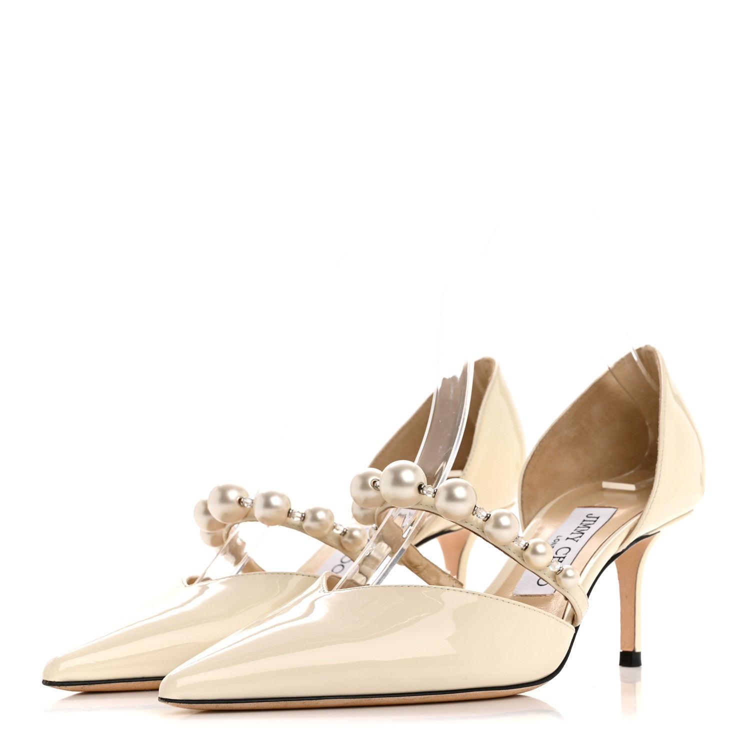 Jimmy Choo Patent Pearl Embellished Aurelie 65 Pumps 37 Latte