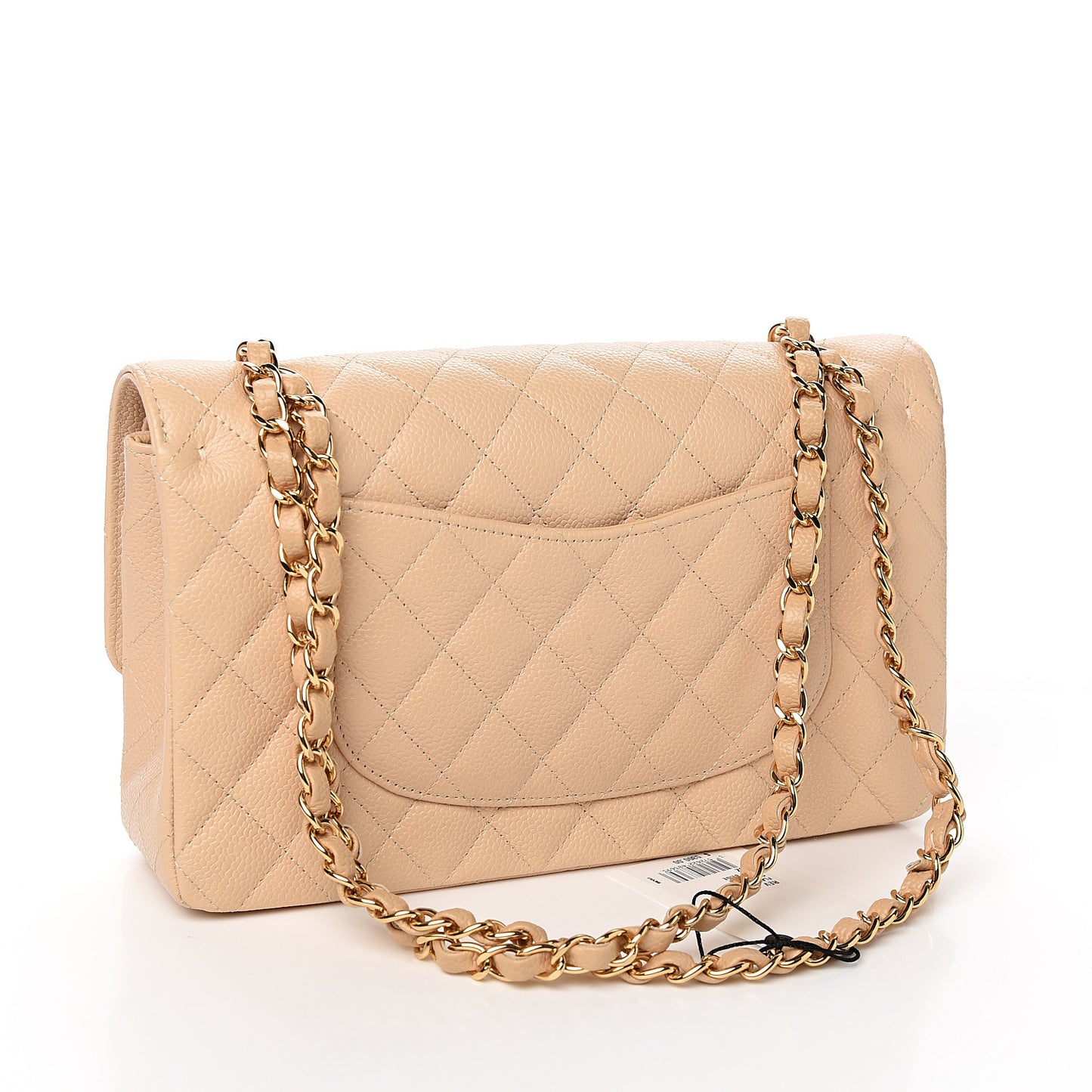 Caviar Quilted Medium Double Flap Beige