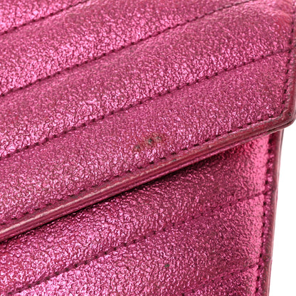 Saint Laurent Metallic Crackled Calfskin Matelasse Chevron Monogram Flap Wallet Fuchsia 13 of 13