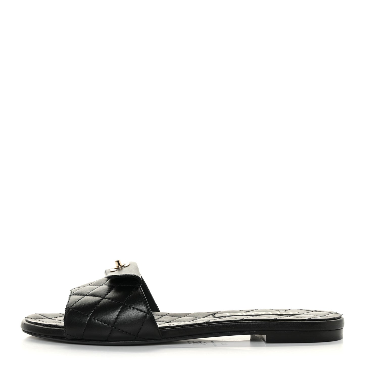 Lambskin Quilted CC Turnlock Sandals 38 Black