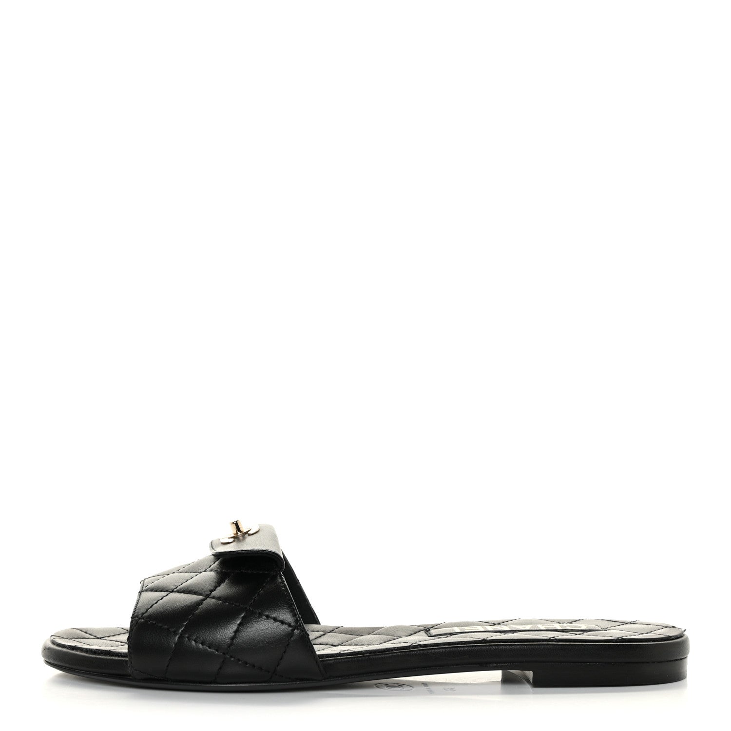 Chanel Lambskin Quilted CC Turnlock Sandals 38 Black 1 of 9