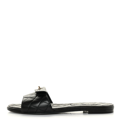 Chanel Lambskin Quilted CC Turnlock Sandals 38 Black 1 of 9