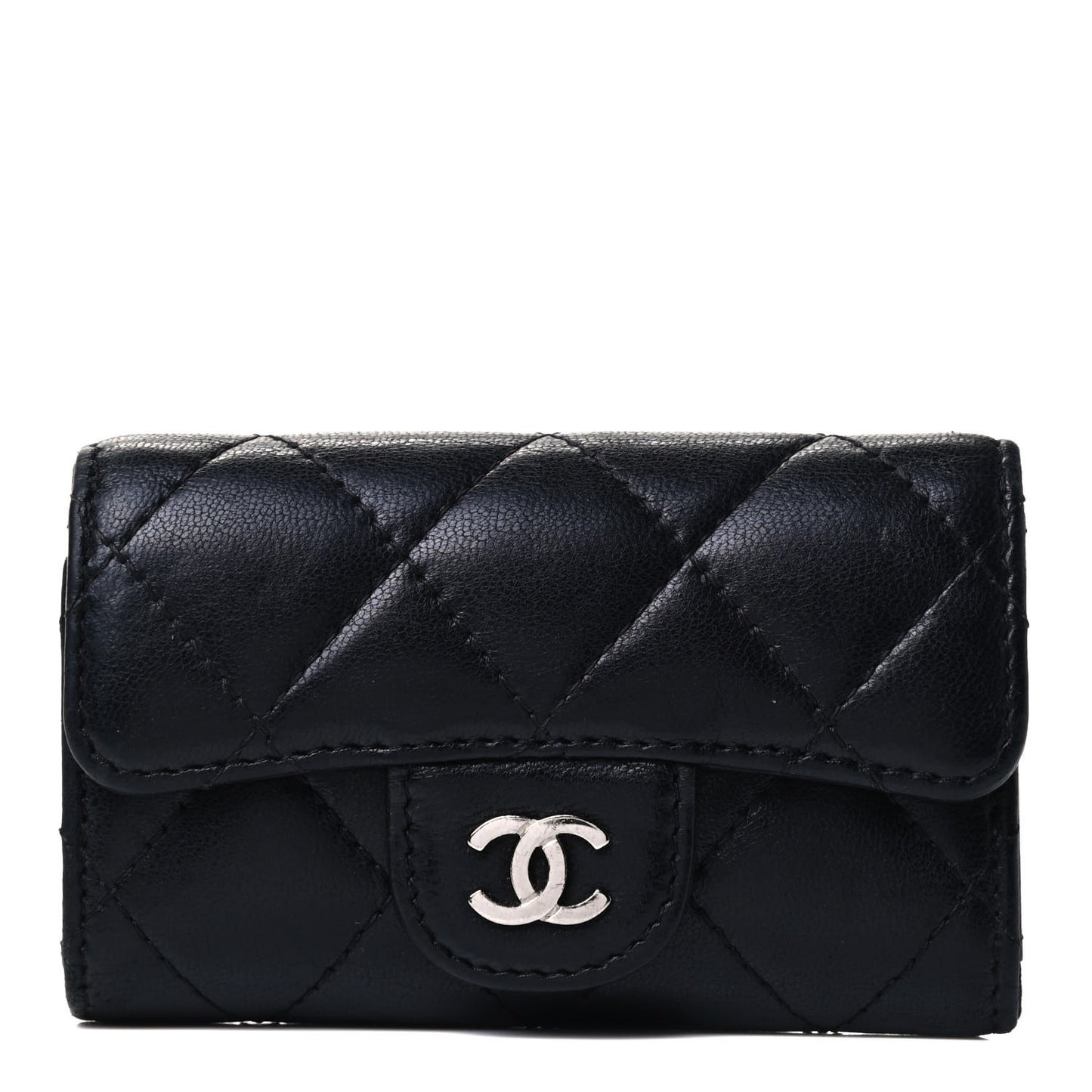 Lambskin Quilted 6 Key Holder Black