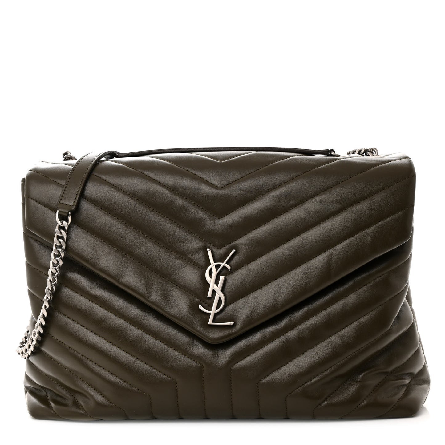 Calfskin Y Quilted Monogram Large Loulou Chain Satchel Kaki Fonce