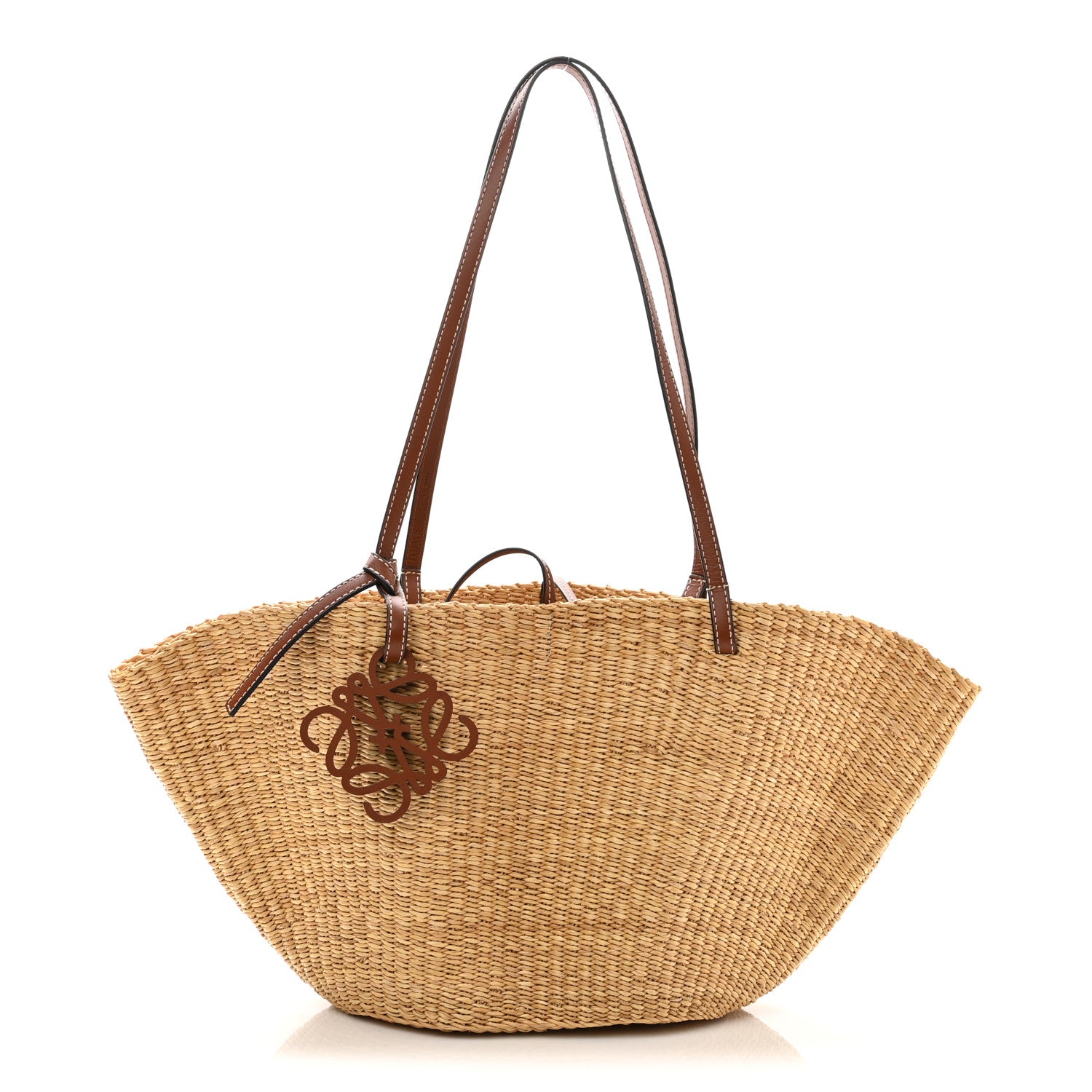 Loewe Calfskin Raffia Paulas Ibiza Small Basket Tote Bag Natural Pecan 1 of 11