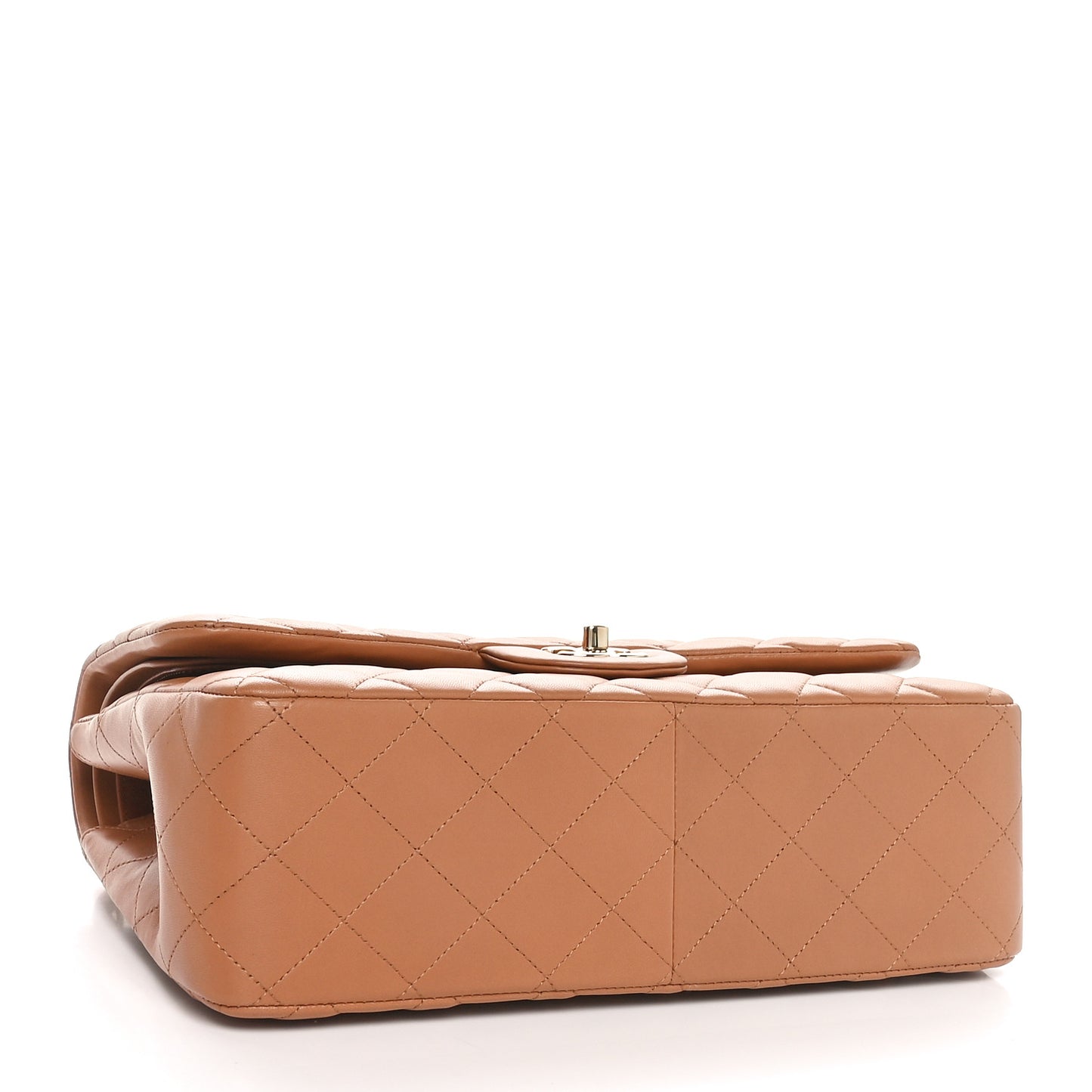 Lambskin Quilted Jumbo Double Flap Beige