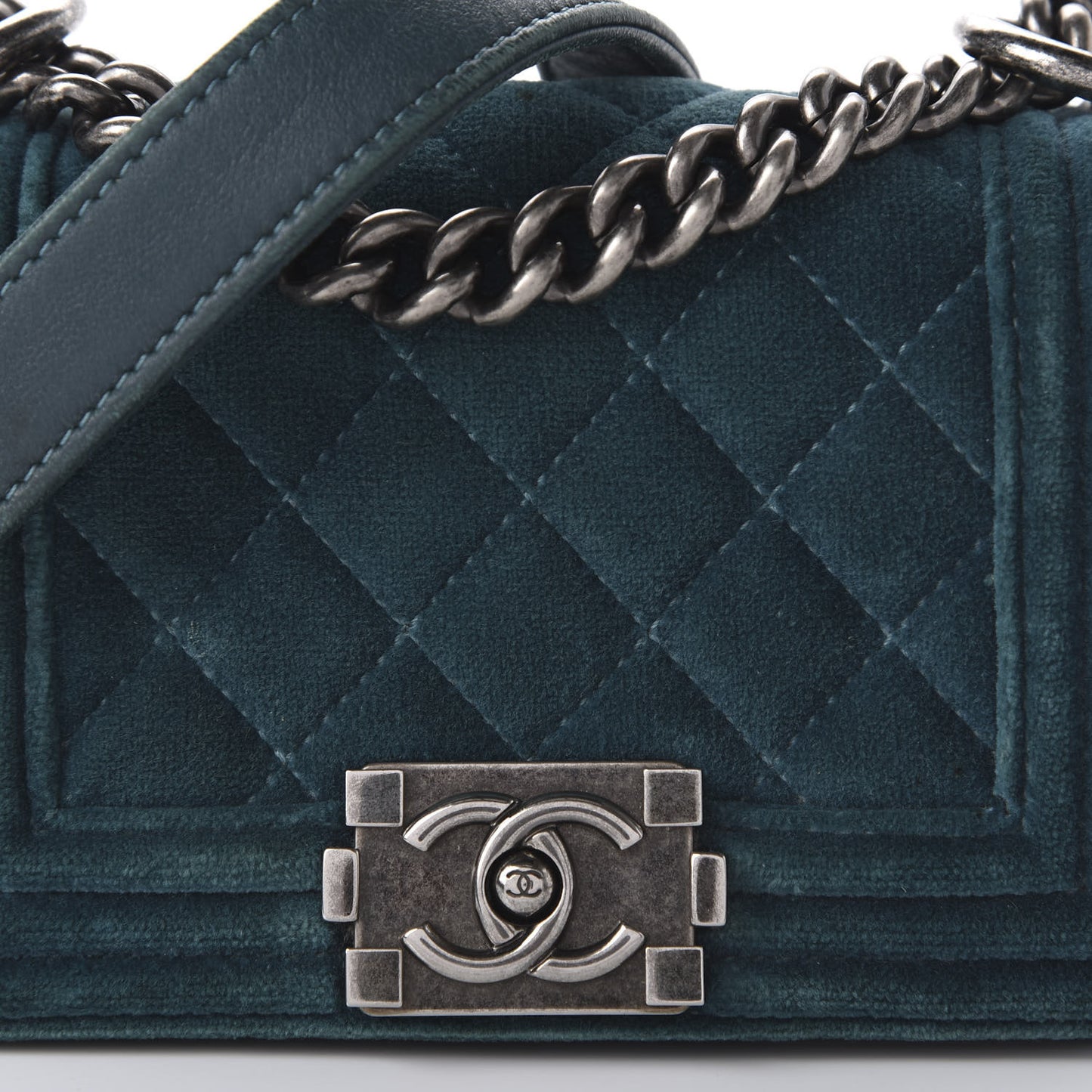 Velvet Quilted Mini Boy Flap Turquoise
