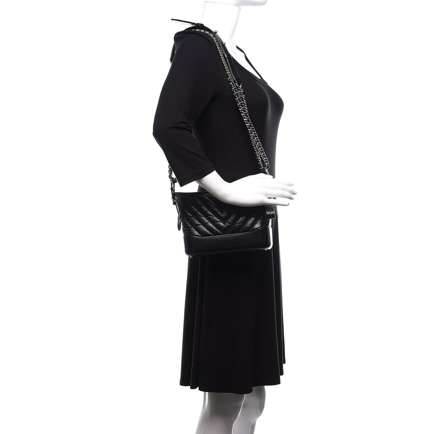 Aged Calfskin Chevron Quilted Small Gabrielle Hobo Black