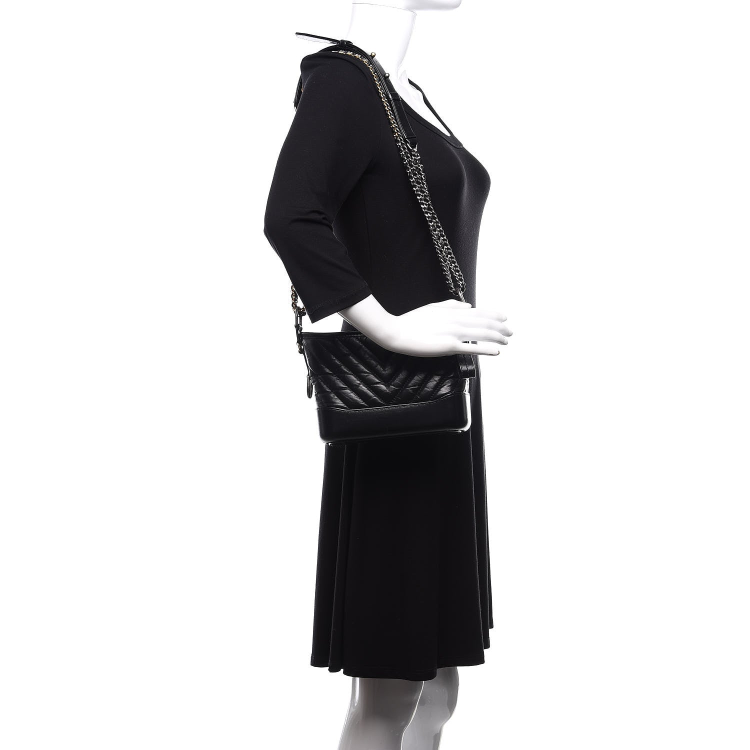 Chanel Aged Calfskin Chevron Quilted Small Gabrielle Hobo Black 2 of 17