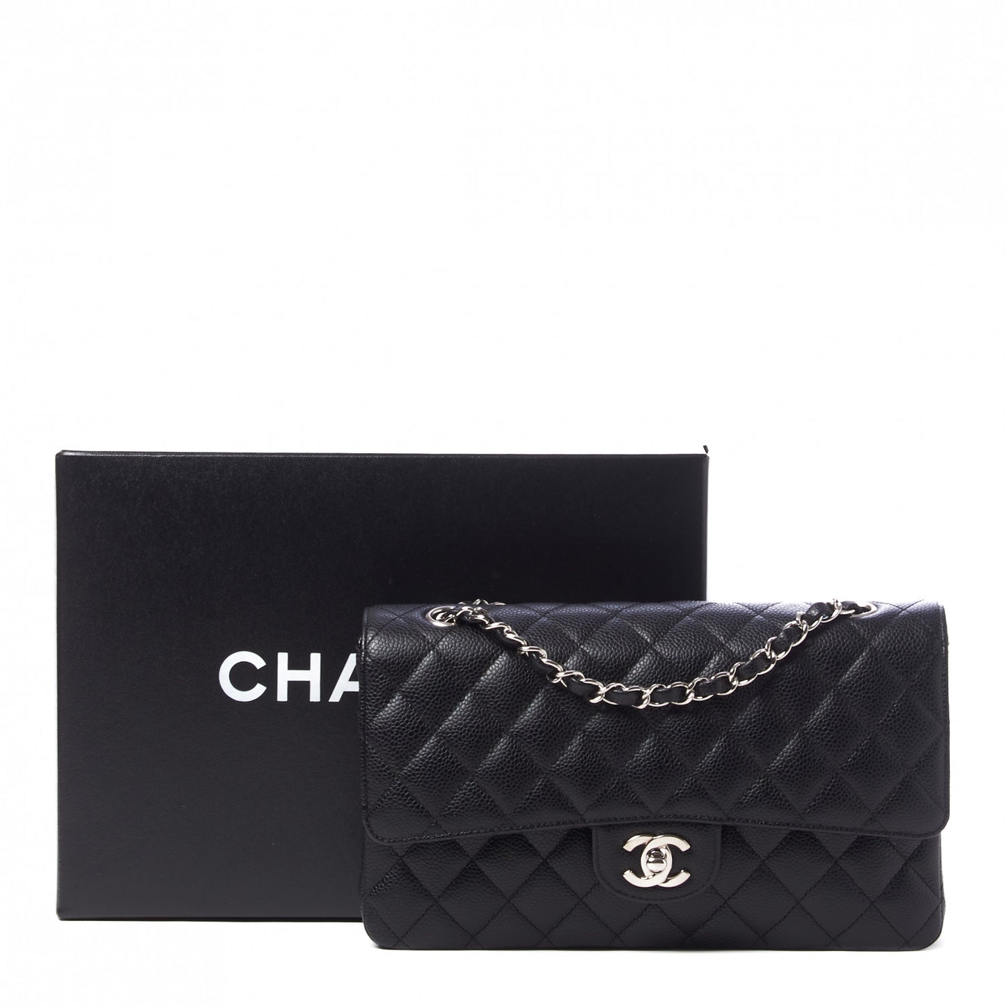 Caviar Quilted Medium Double Flap Black
