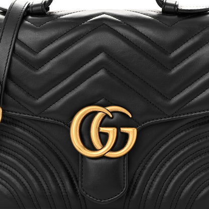 Gucci Calfskin Matelasse Small GG Marmont Top Handle Shoulder Bag Black 8 of 10
