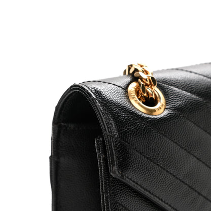 Saint Laurent Grain De Poudre Matelasse Chevron Large Monogram Satchel Black 12 of 13