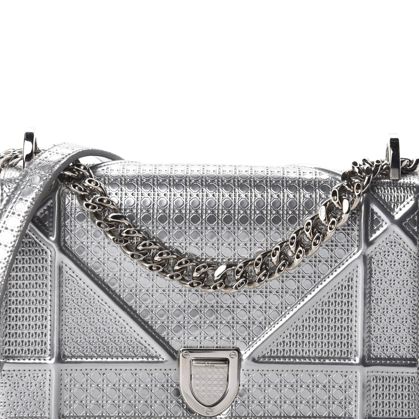 Metallic Patent Micro-Cannage Small Diorama Flap Bag Silver