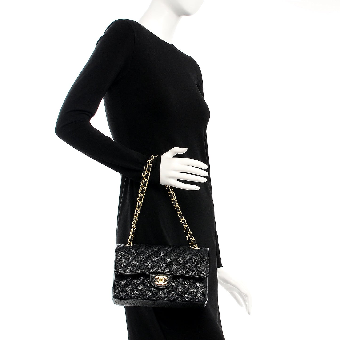 Caviar Quilted Small Double Flap Black