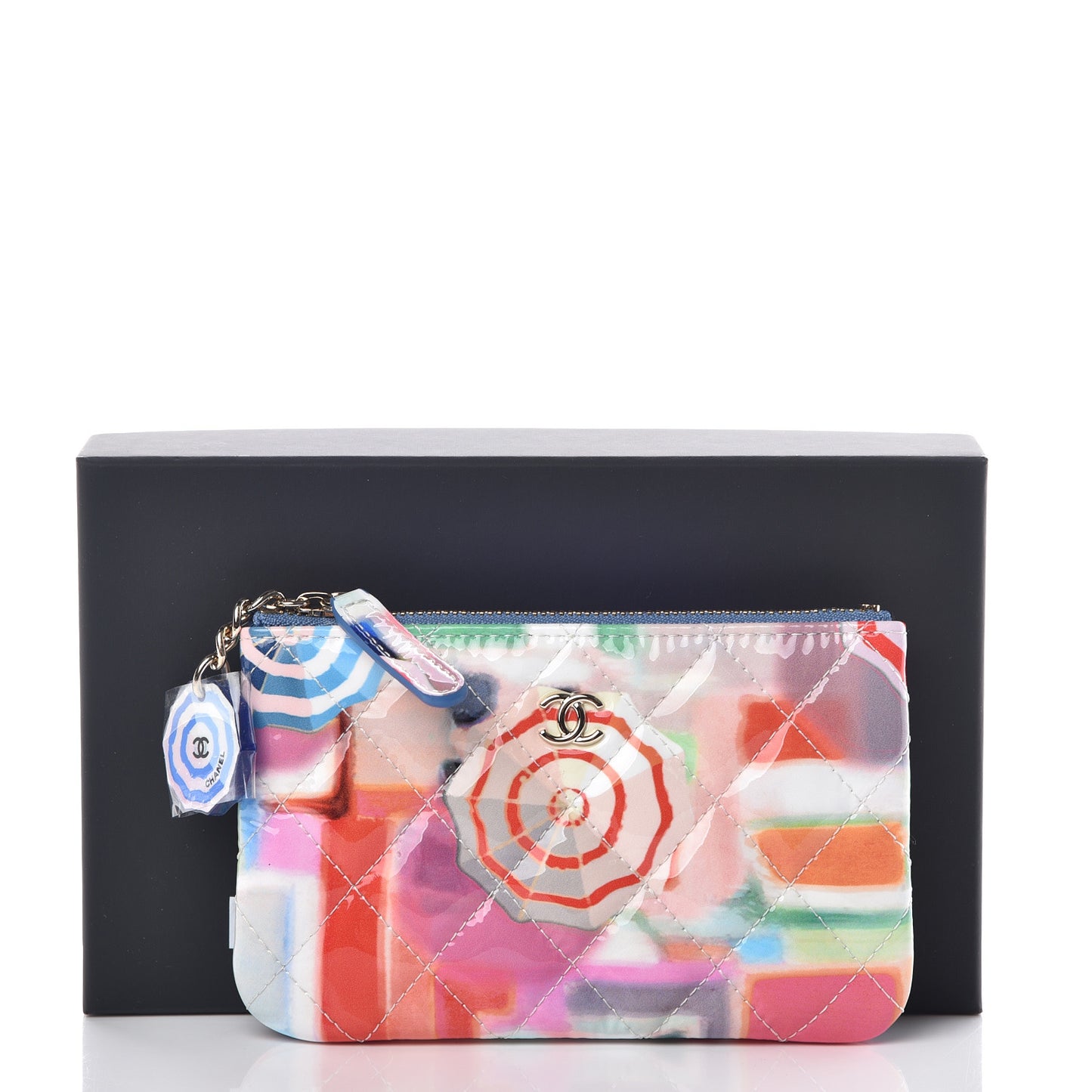 Patent Calfskin Printed Quilted Small Cosmetic Case Multicolor