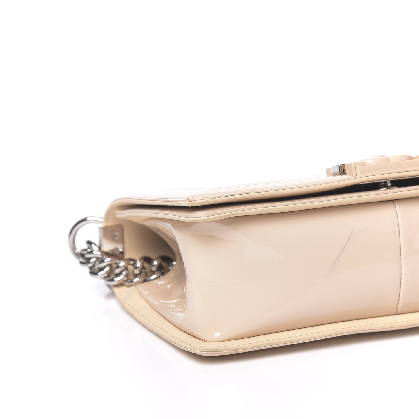 Patent Calfskin Quilted Medium Plexiglass Boy Flap Beige