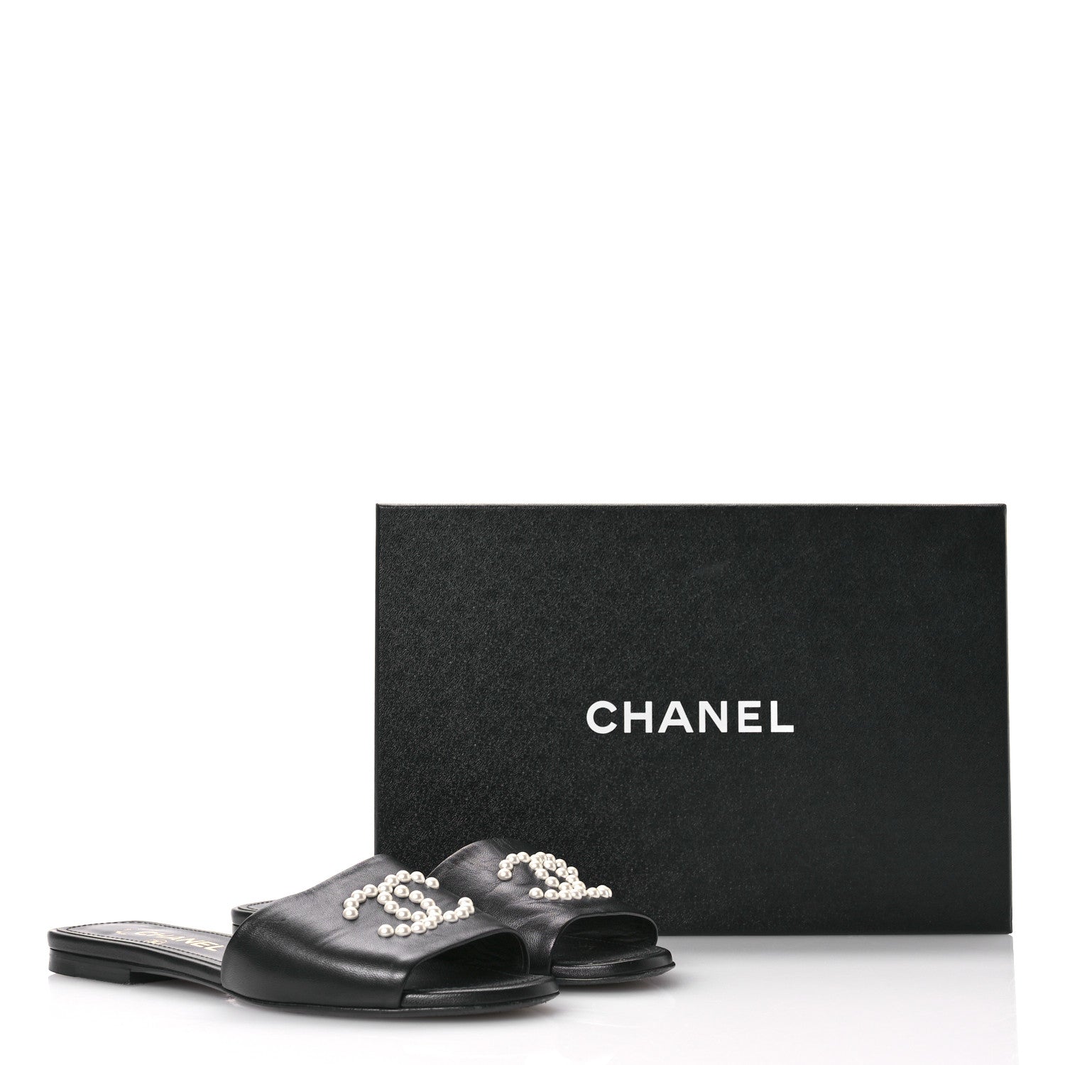 Chanel Lambskin Pearl CC Sandals 37 Black 9 of 9
