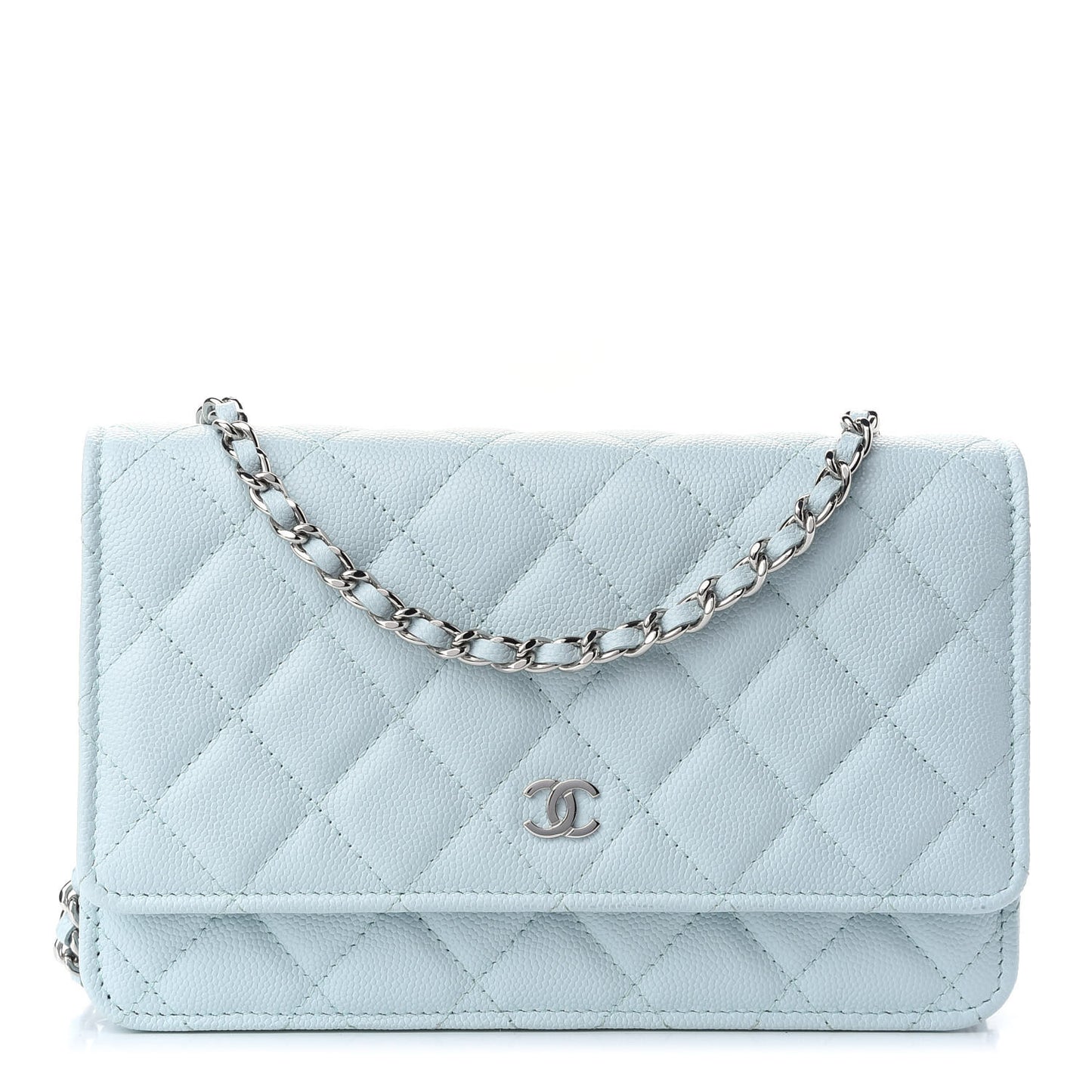 Caviar Quilted Wallet On Chain WOC Light Blue