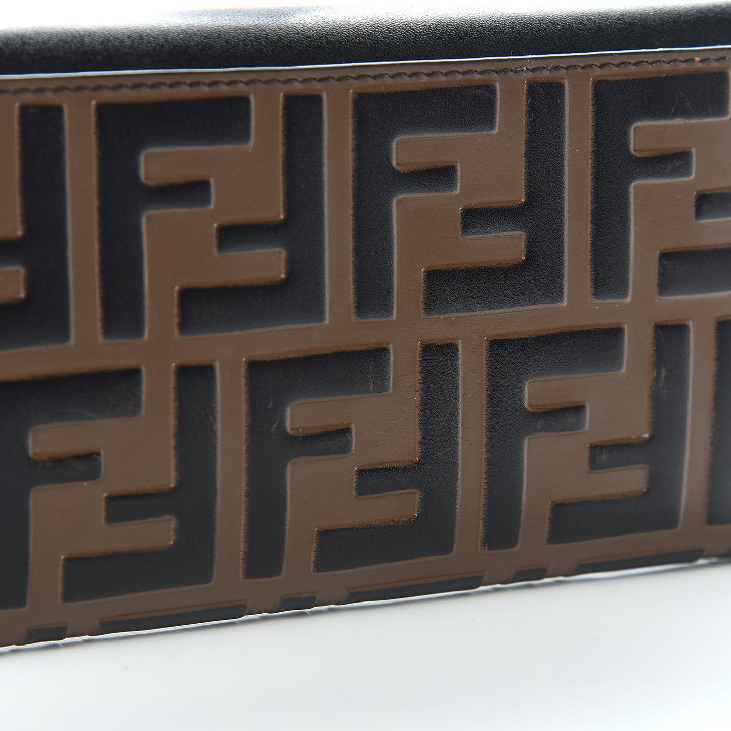 Vitello Liberty F is Fendi Bi-Color FF 1974 Embossed Continental Envelope Wallet Maya Black