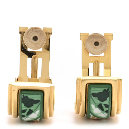Hermes Printed Enamel Clip On Earrings Gold 3 of 7