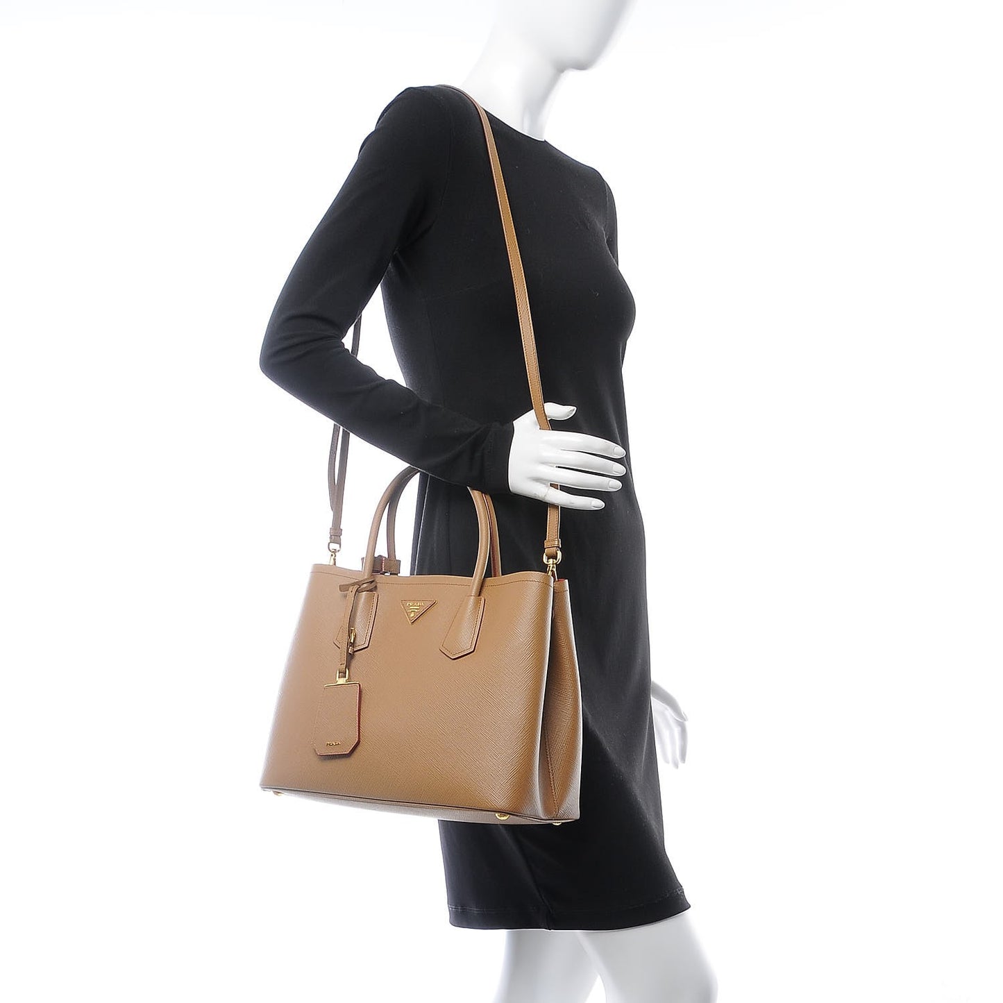 Saffiano Cuir Medium Double Bag Caramel