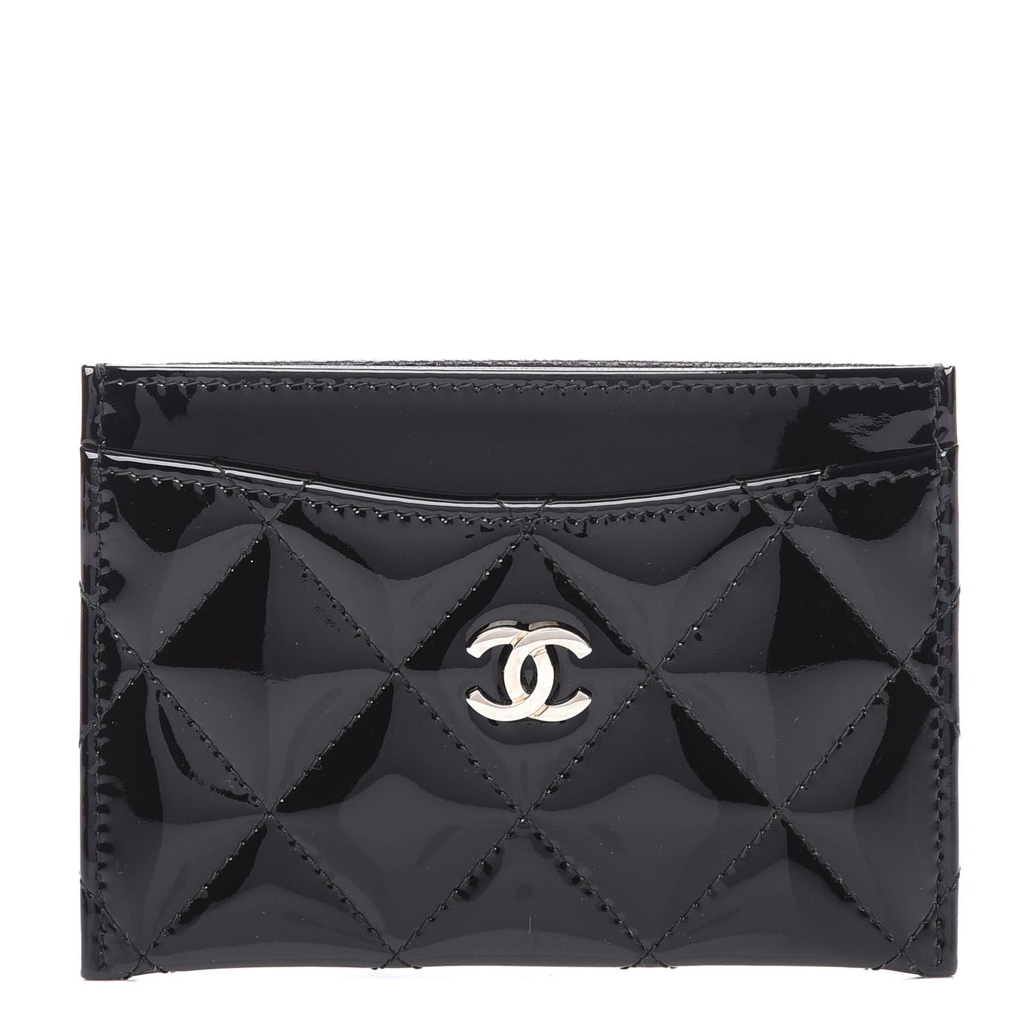 Patent Calfskin Quilted Card Holder Black