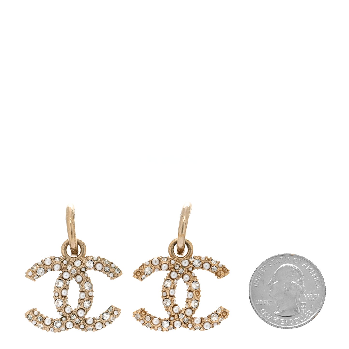 Crystal Pearls CC Drop Earrings Light Gold