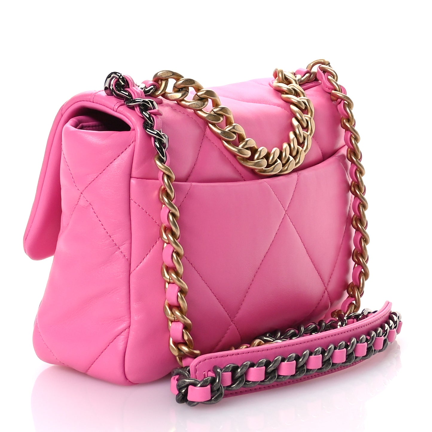 Lambskin Quilted Medium Chanel 19 Flap Neon Pink