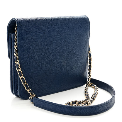 Chanel Grained Calfskin Quilted Cuba Square Wallet On Chain WOC Blue 3 of 11