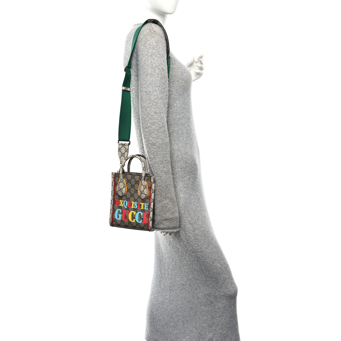 GG Supreme Monogram Exquisite Mini Vertical Tote Beige Ebony Blue Crop Live Red