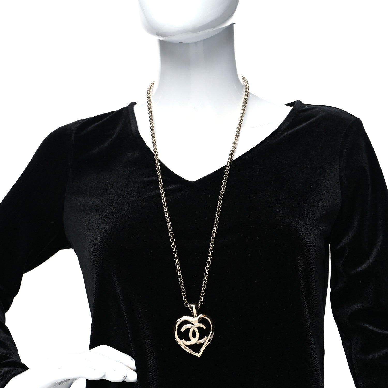 Chanel Metal CC Heart Coco Pendant Necklace Gold 2 of 5