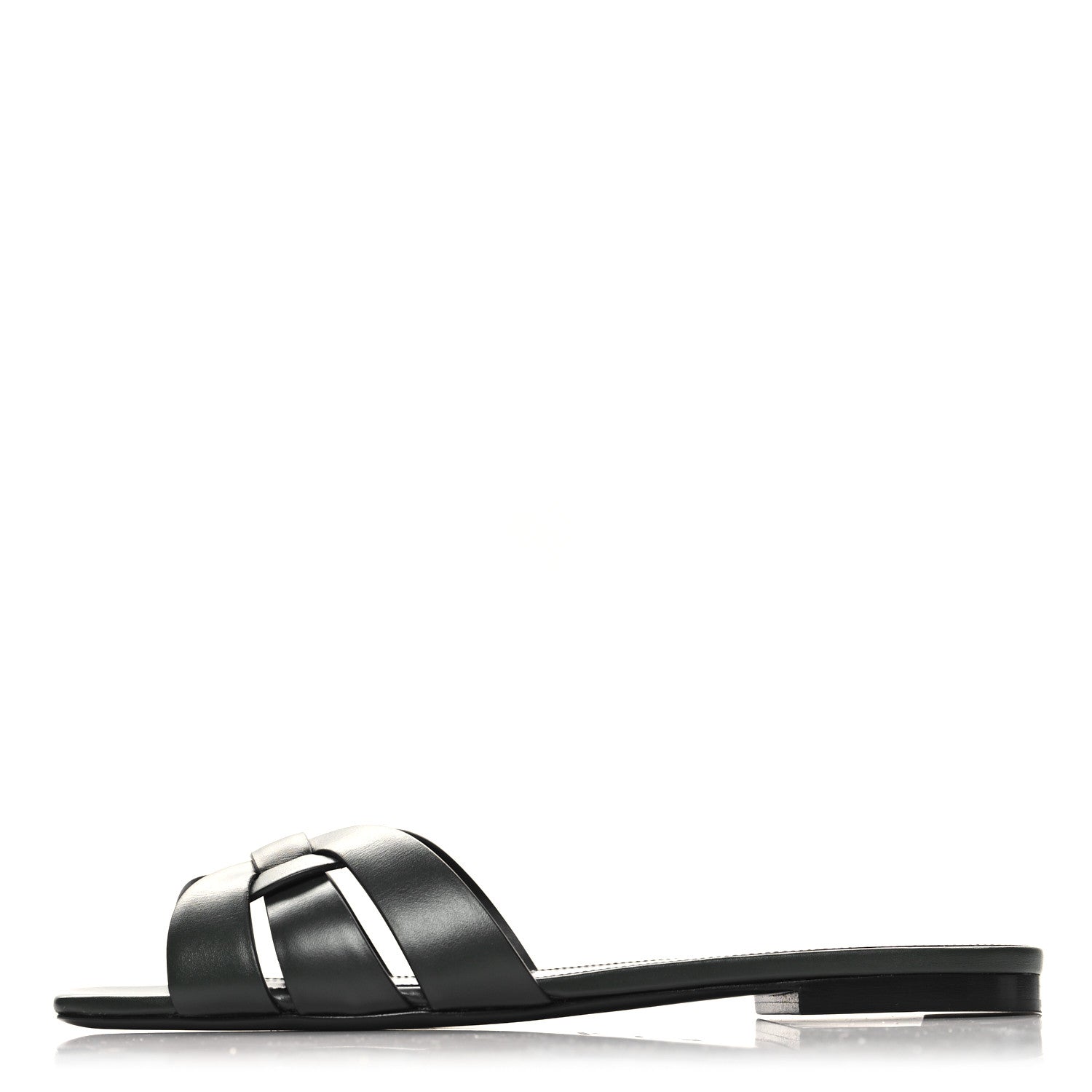 Saint Laurent Calfskin Tribute 05 Slide Sandals 37.5 Vert Fonce 1 of 10