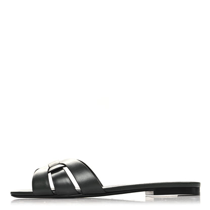 Saint Laurent Calfskin Tribute 05 Slide Sandals 37.5 Vert Fonce 1 of 10