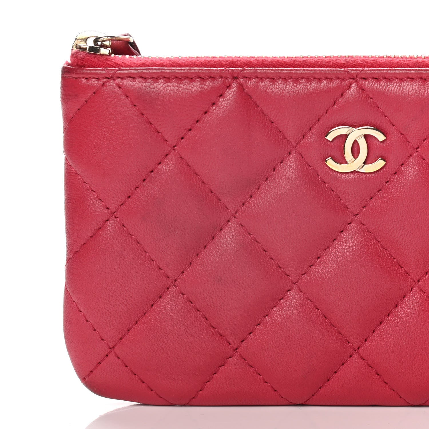 Chanel Lambskin Quilted Small Cosmetic Case Dark Pink 14 of 15