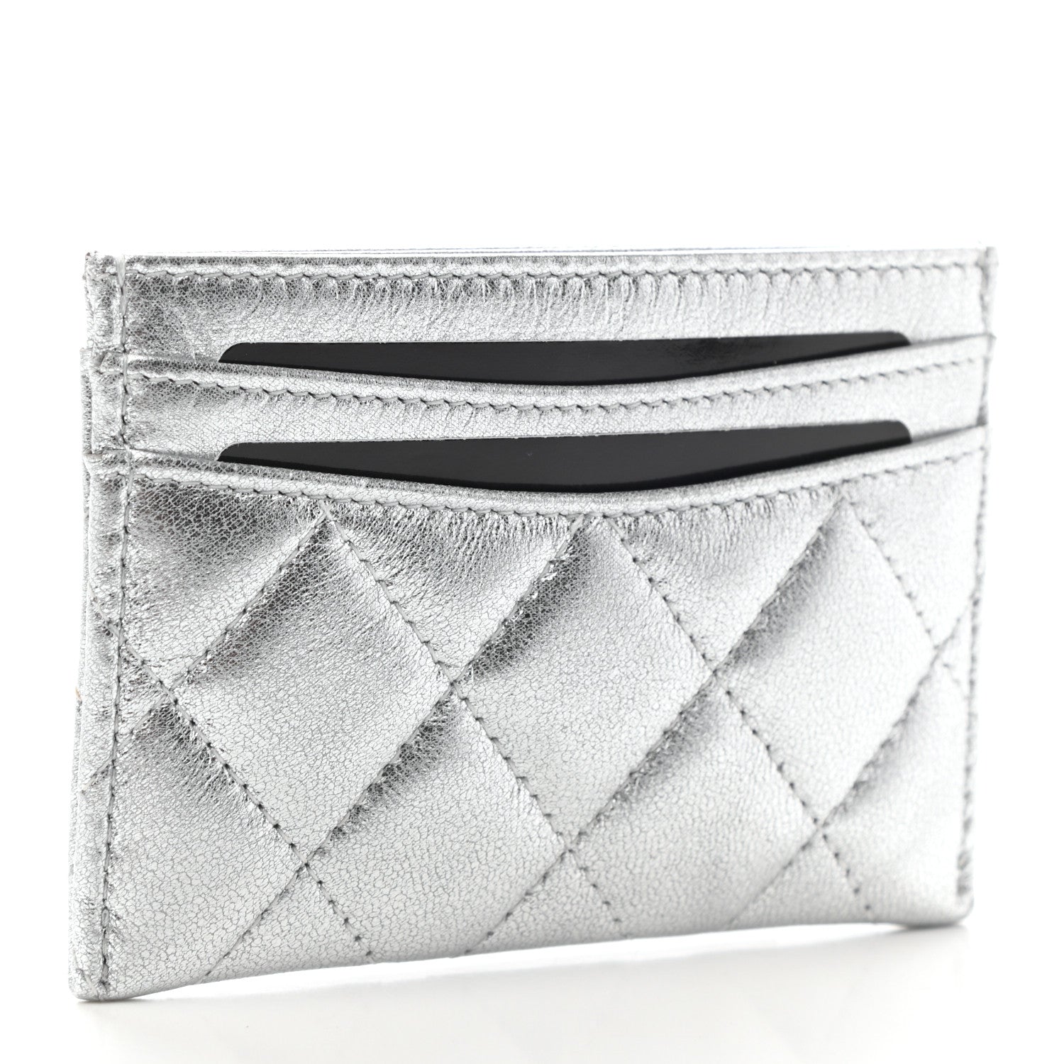Chanel Metallic Lambskin Quilted Card Holder Silver 3 of 8